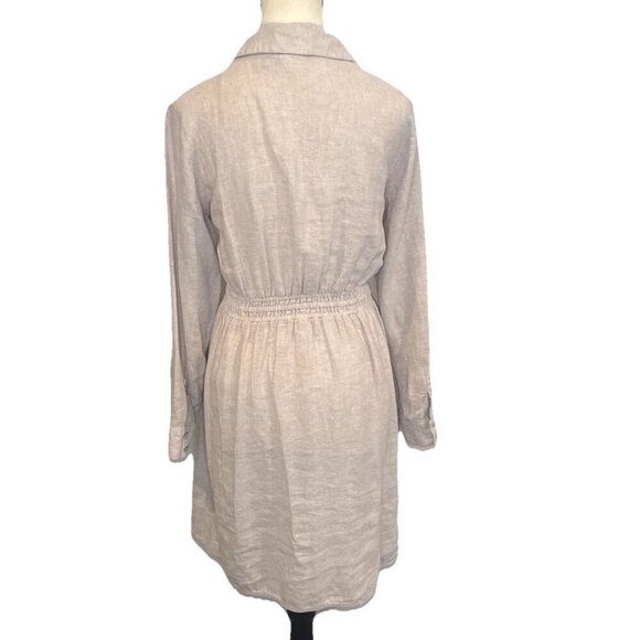 Joie Beige Long Sleeve Knot Front Linen Blend Collared Dress Sz S Travel Coastal - Picture 5 of 11
